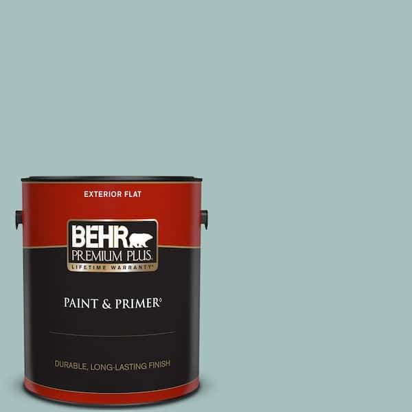 BEHR PREMIUM PLUS 1 gal. #500F-4 Swan Sea Flat Exterior Paint & Primer