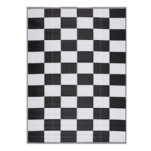 California Black and White 10 ft. x 14 ft. Folded Reversible Recycled Plastic Indoor/Outdoor Area Rug-Floor Mat