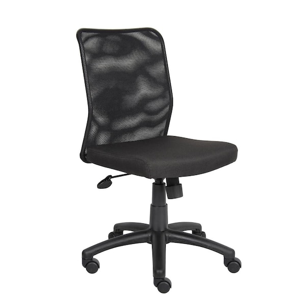 BOSS Office Products Black Mesh Armless Task Chair with Seat Height Adjustment