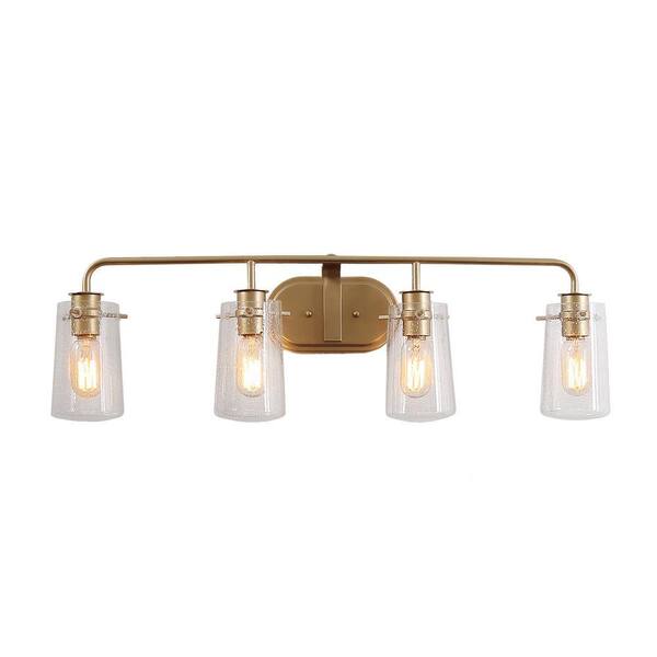 Uolfin Muris 31 In 4 Light Brass Gold Vanity With Seeded Glass Shades Nyzv22hd2356766 4 Light Brass Gold Vanity, Gold Bathroom Light Fixtures 4 Lights