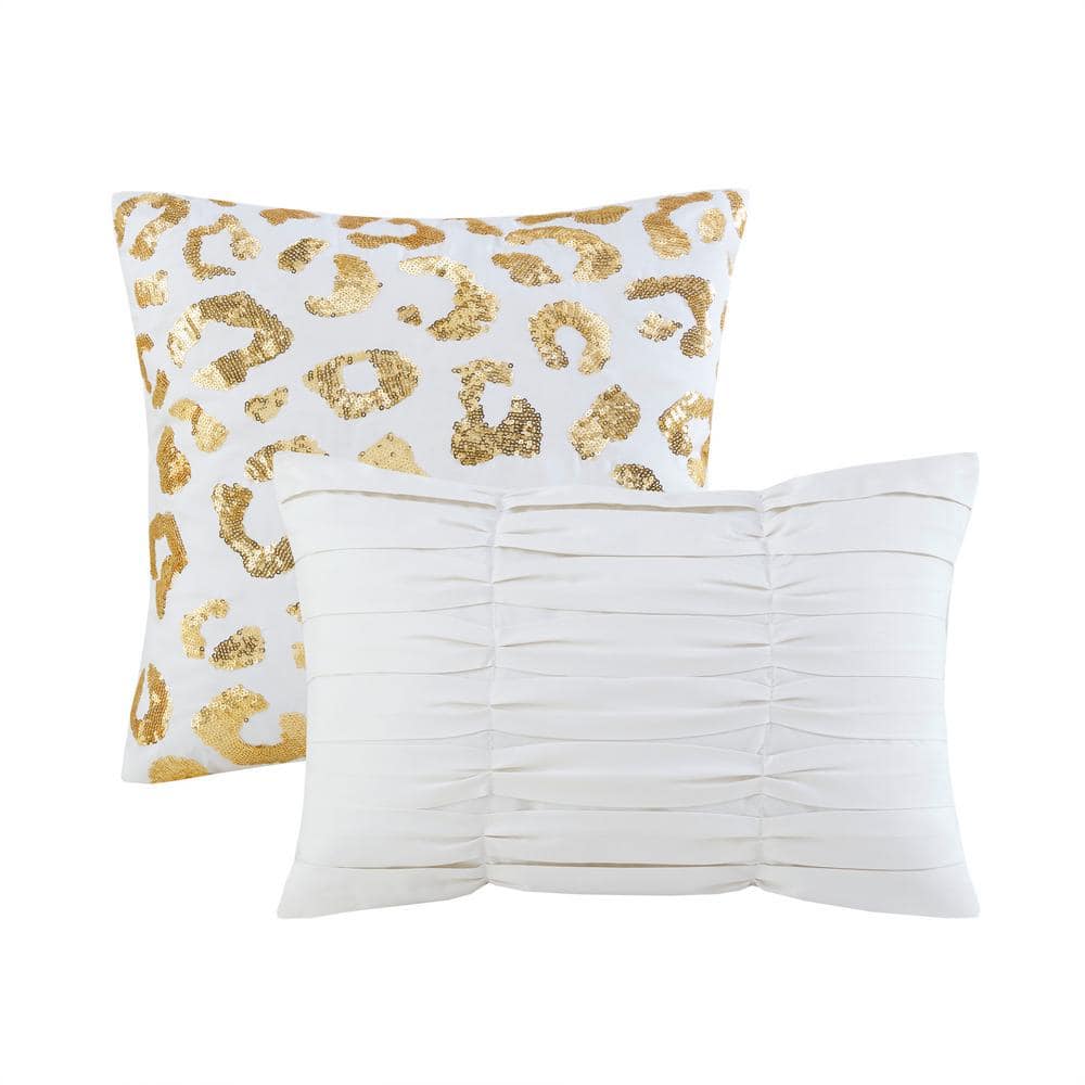 Ivory and Gold Microfiber Leopard Print Comforter Set