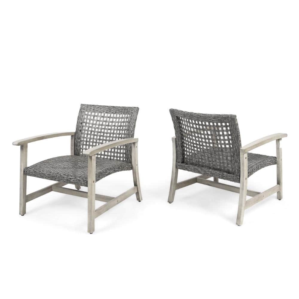 Outdoor Wood & Wicker Club Chairs Set of 2, Acacia Wood Frame, Weather-Resistant Patio Seating, Grey/Black price history on PriceWatchPro