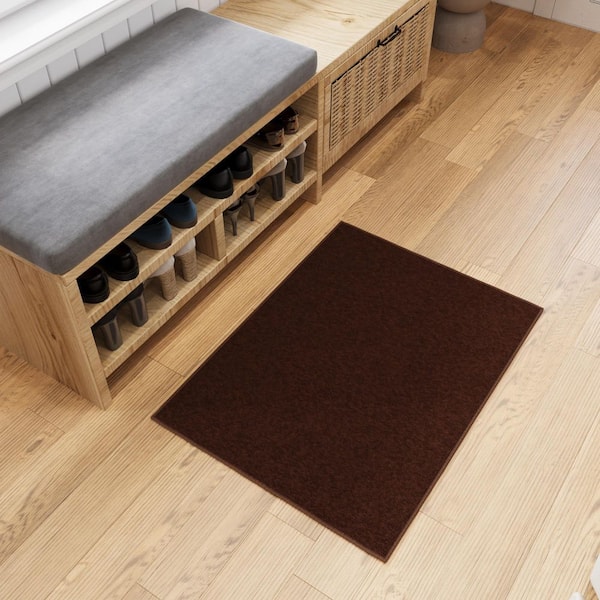 Basics Collection Non-Slip Rubberback Modern Solid Design 2x3 Indoor Area Rug/Entryway Mat, 2 ft. 3 in. x 3 ft., Brown