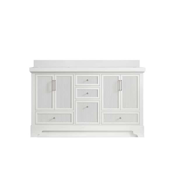 Willow Collections Alys 60 in. W x 22 in. D x 36 in. H Double Sink Bath Vanity in White with 2 in. White Qt. Top