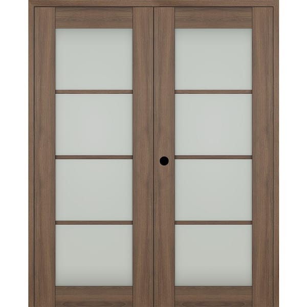 Belldinni Vona 72"x 96" Right Hand Active 4-Lite Frosted Glass Pecan Nutwood Wood Composite Double Prehung French Door