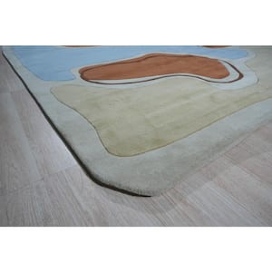 Blue Hand-Tufted Wool Contemporary Modern Rug, 7'9 x 9'9, Area Rug