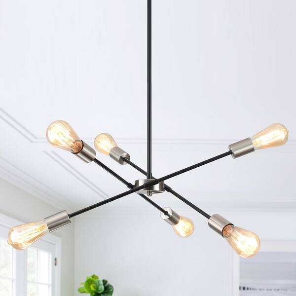 ZJVAIVE 6-Light Black and Sand Nickel Adjustable Linear Sputnik Chandelier Lighting for Kitchen Island