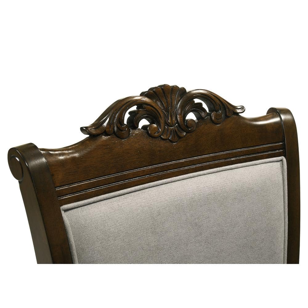 Gray and Chestnut High Back Upholstered Wood Arm Chair Set