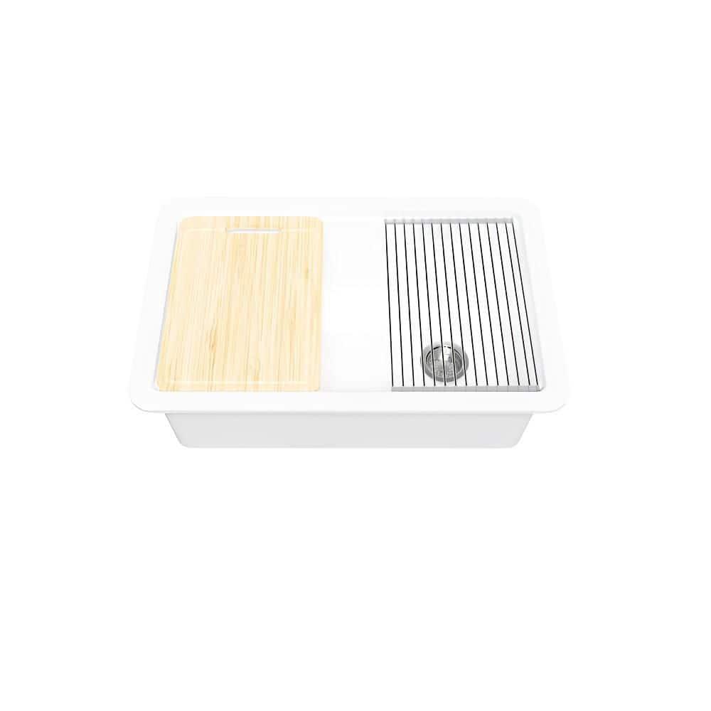 30 in. L x 19 in. W Workstation Kitchen Sink Drop-In/Undermount Single Bowl White Fireclay Sink with Cutting-Board, Grid price history on PriceWatchPro