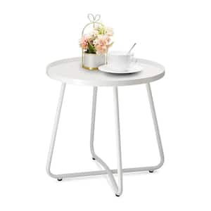 White Round Metal 17.72 Outdoor Side Table with Extension