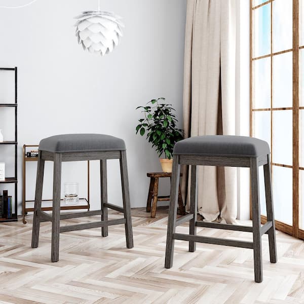 GOJANE 22.10 in. Gray Farmhouse Rustic 2-piece Counter Height Wood Dining Stools