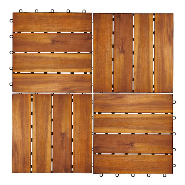 ITOPFOX 12 in. X 12 in. 4-Slat Acacia Brown Interlocking Deck Tile (Set of 10 Tiles)