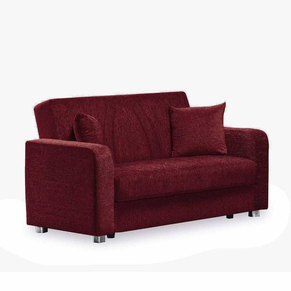 Ottomanson Grandeur Collection Convertible 59 in. Red Chenille 2-Seater Loveseat with Storage