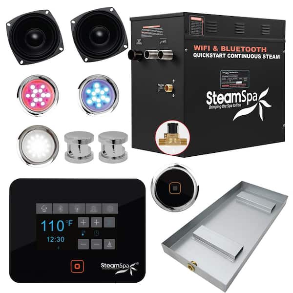 SteamSpa Black Series WiFi and Bluetooth 12kW QuickStart Steam Bath Generator Package in Polished Chrome