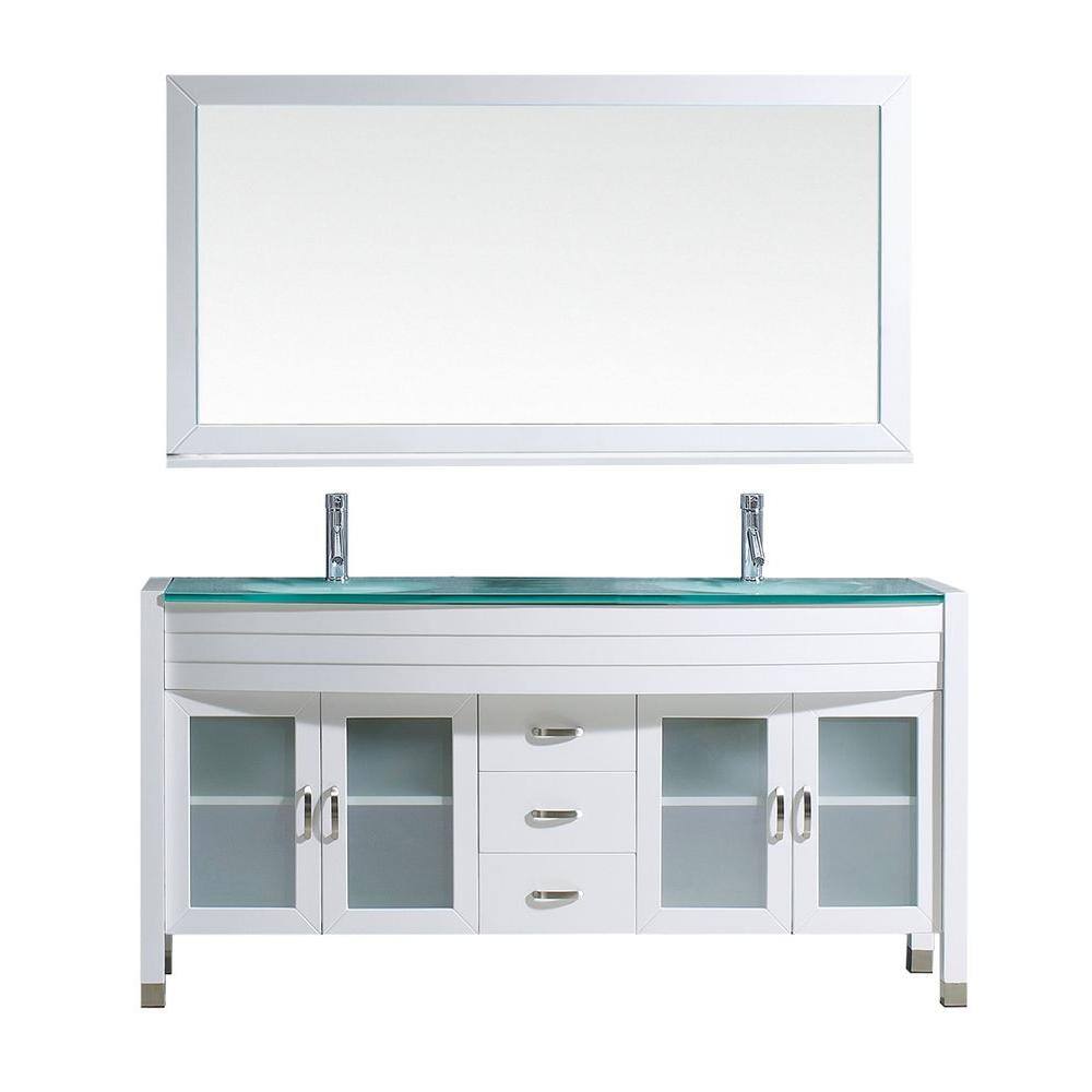 Virtu USA Ava 63 in. W Bath Vanity in White with Glass Vanity Top in