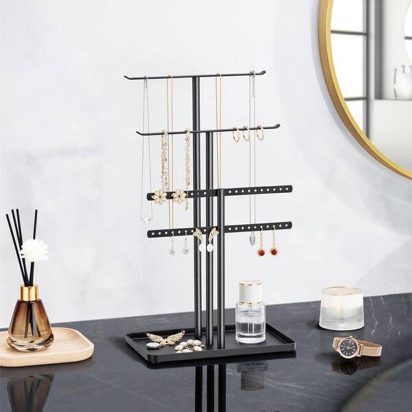 Black 8.2 in. x 14.5 in. Metal Modern Jewelry Display Stand