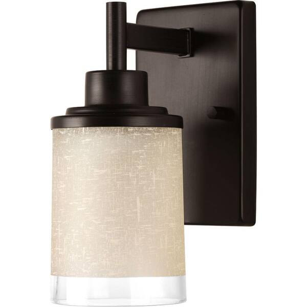 Progress Lighting Wisten 1-Light Antique Bronze Wall Sconce with Etched Glass 