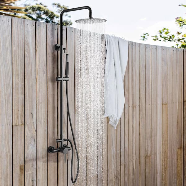 Tomfaucet 2-Spray Wall Bar Shower Kit with Hand Shower in Matte Black
