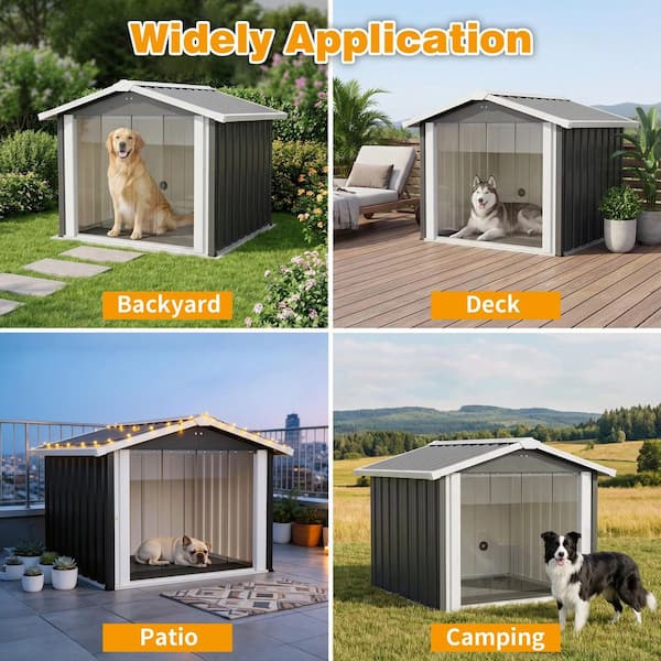 Thanaddo Metal Doghouse Weatherproof Puppy Shelter Sturdy and Long