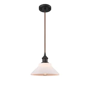 Orwell 1-Light Oil Rubbed Bronze Shaded Pendant Light with Matte White Glass Shade