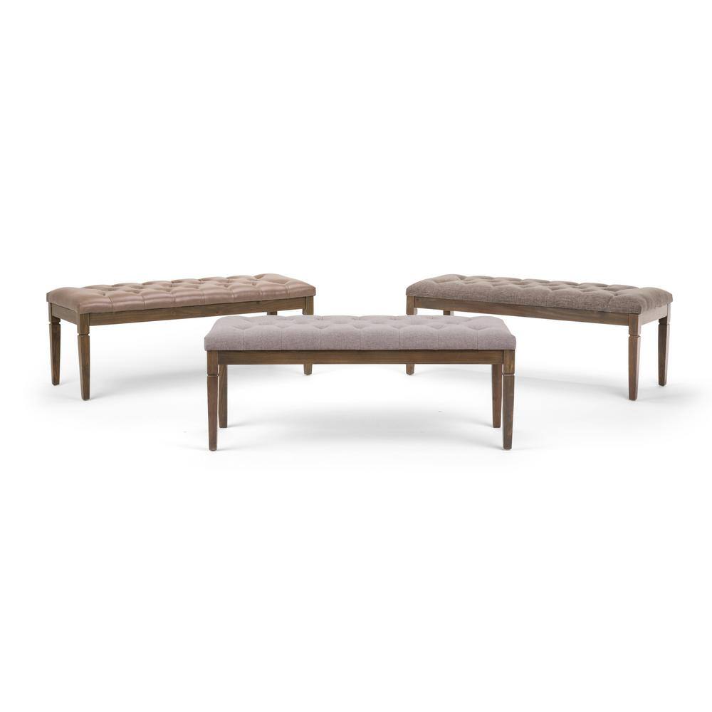 Cloud Grey Linen Tufted Ottoman Bench with Wood Legs
