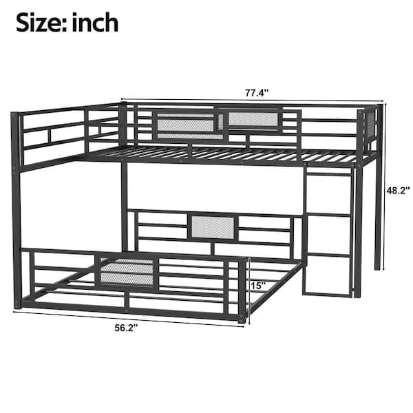 Black L-shaped Metal Twin over Full Size Bunk Bed