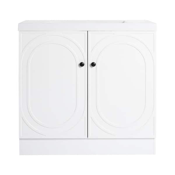 36 in. Single Sink Freestanding White Bath Vanity with White Resin Top, Adjustable Shelf, Sewer Cover