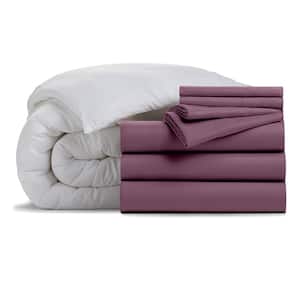 8-piece Eggplant Solid color Microfiber California King Bed in a Bag