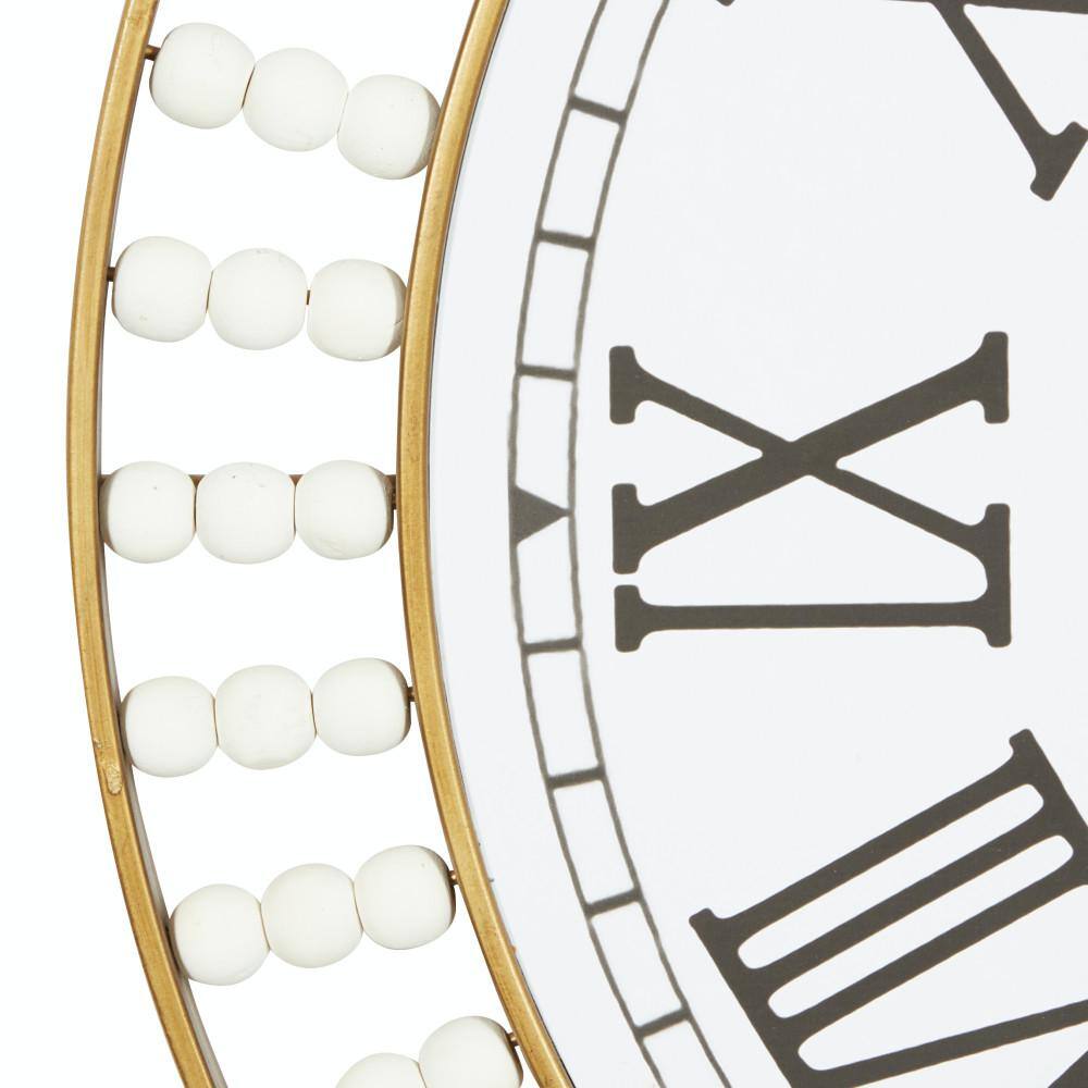 Oversized White Beaded Wall Clock with Gold Frame