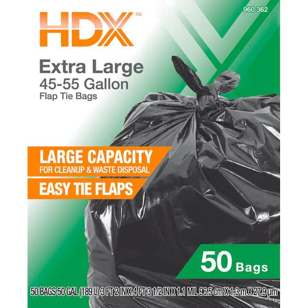 50 Gallon Black Extra Large Trash Bags with 20% PCR (50-Count)