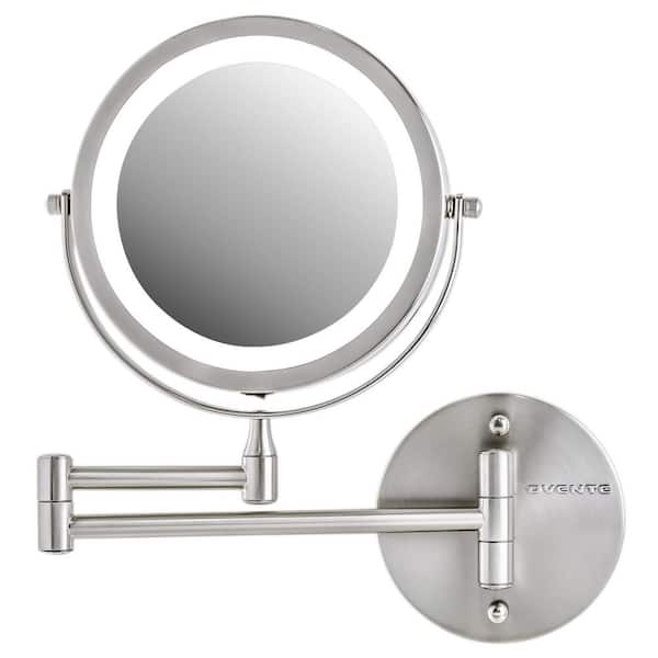 OVENTE Small Round Nickel Brushed Tilting Lighted Casual Mirror (11.6 in. H x 1.4 in. W)