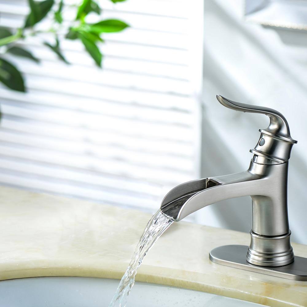 Brushed Nickel Single Handle Waterfall Bathroom Faucet