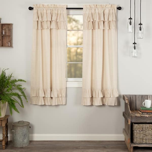 VHC BRANDS Simple Life Flax 36 in W x 63 in L Ruffled Light Filtering Rod Pocket Window Panel Natural Creme Pair