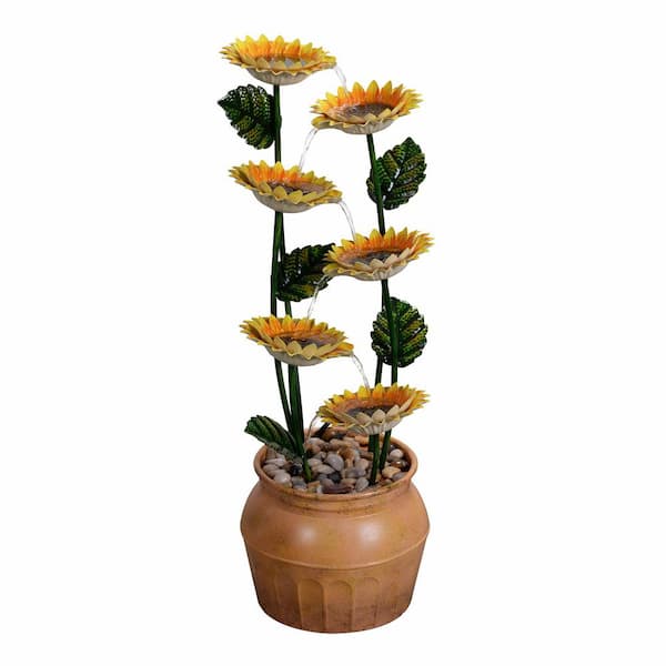 HI-LINE GIFT LTD Sunflower Metal Cascade Fountain with Galvanized Finish - Outdoor