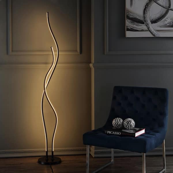 JONATHAN Y Cairo 63.75 in. Black LED Integrated Floor Lamp