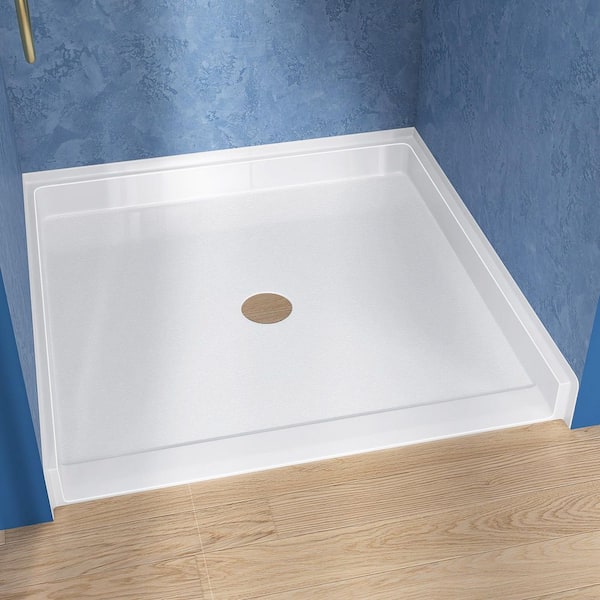Ada 38 in. L x 38 in. W Rectangular Non-Slip Alcove Acrylic Single Threshold Shower Pan Base with Center Drain in White