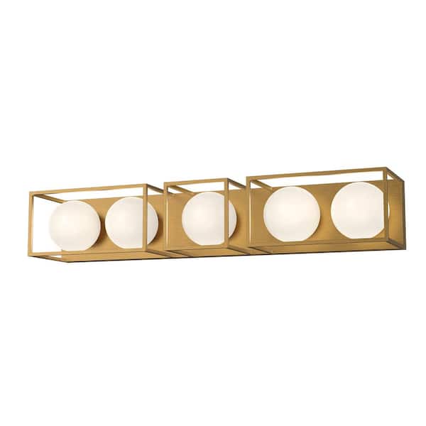 ALORA MOOD Amelia 35-in 5 Light 60-Watt Aged Gold/Opal Matte Glass Vanity Light