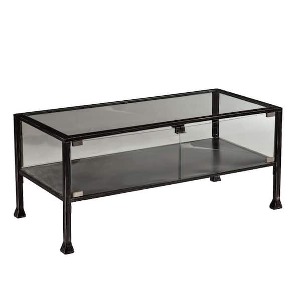 HomeRoots Bernadette 21 in. L Black 18.5 in. H Rectangle Glass Coffee Table