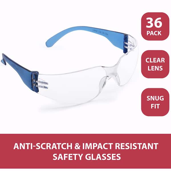 Blue, Crystal Clear Lens Color Temple Safety glasses (36-Pairs)