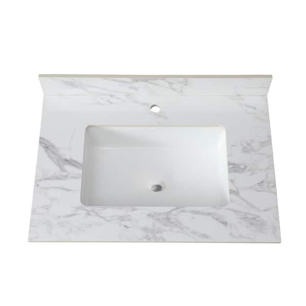 grossag 37 in. W x 22 in. D Engineered Stone Composite White Rectangular Single Sink and Bathroom Vanity Top in White