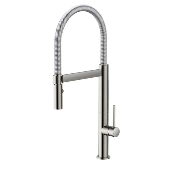 Logmey High Arc Single Handle Pull Out Sprayer Kitchen Faucet with 2-Mode Spray in Brushed Nickel