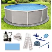 Belize 15 ft. Round x 52 in. Deep Metal Wall Above Ground Pool Package with 6 in. Top Rail