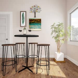 29.5 in. Dark Walnut Modern Wooden Backless Bar Stools with Metal Hairpin Legs (Set of 2)
