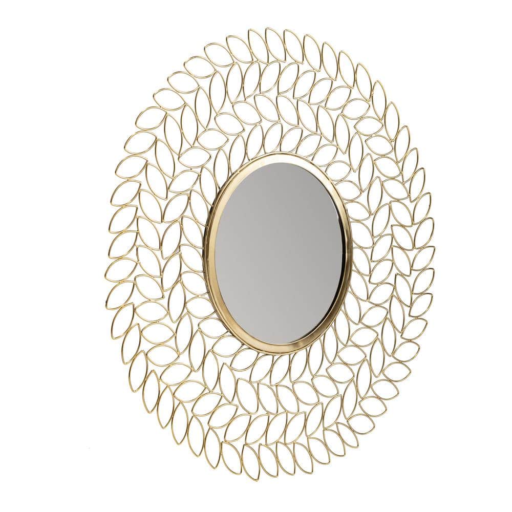 Gold Leaf Round Metal Framed Wall Mirror, 28"