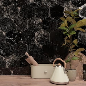 Alma Hexagon Black 5.1 in. X 5.9 in. Polished Porcelain Stone Look Floor and Wall Tile (3.34 sq. ft./Case)