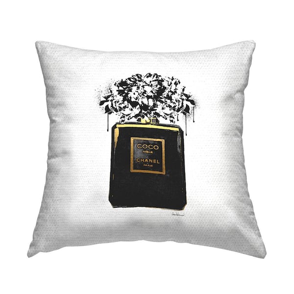 Stupell Industries Black Fashion Flower Drip Glam Brand Perfume Black Square Outdoor Throw Pillow