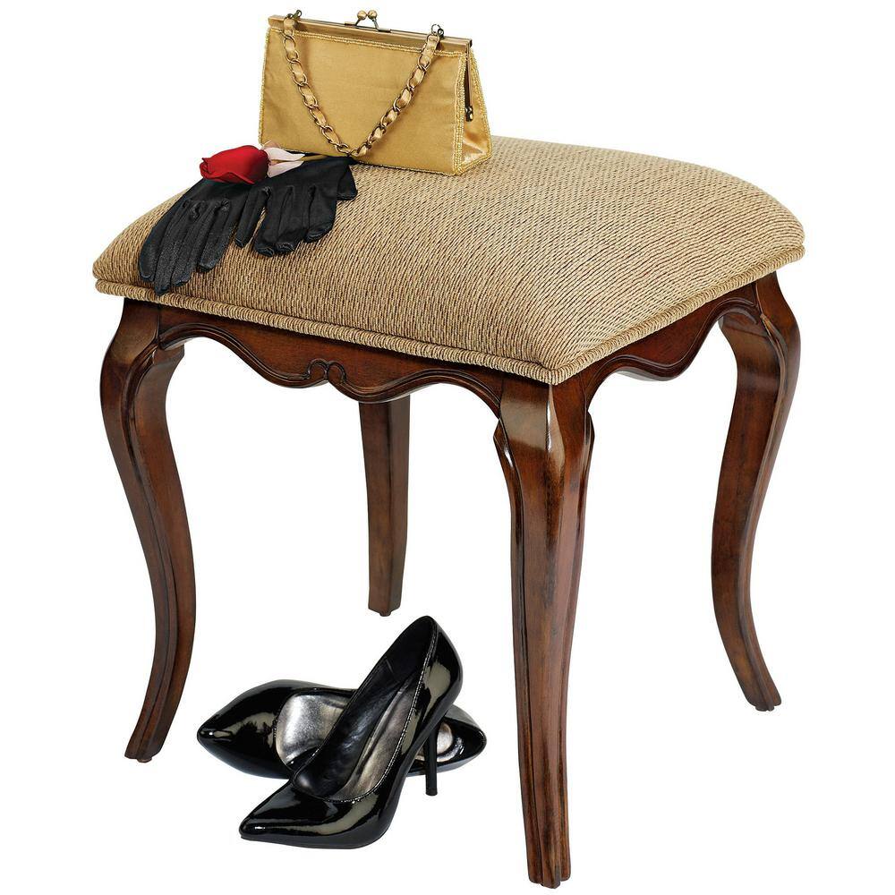 Cherry Finish European-Style Vanity Stool with Upholstered Cushion