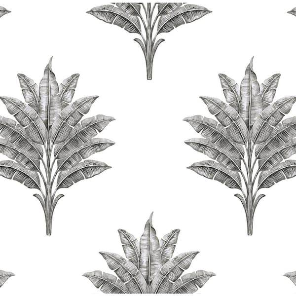 NextWall 40.5 sq. ft. Charcoal Sea Breeze Palm Vinyl Peel and Stick Wallpaper Roll