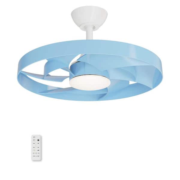 Twinkle 22 in. Indoor White Ceiling Fan with Blue Blade Dimmable Integrated LED Light and Remote Included