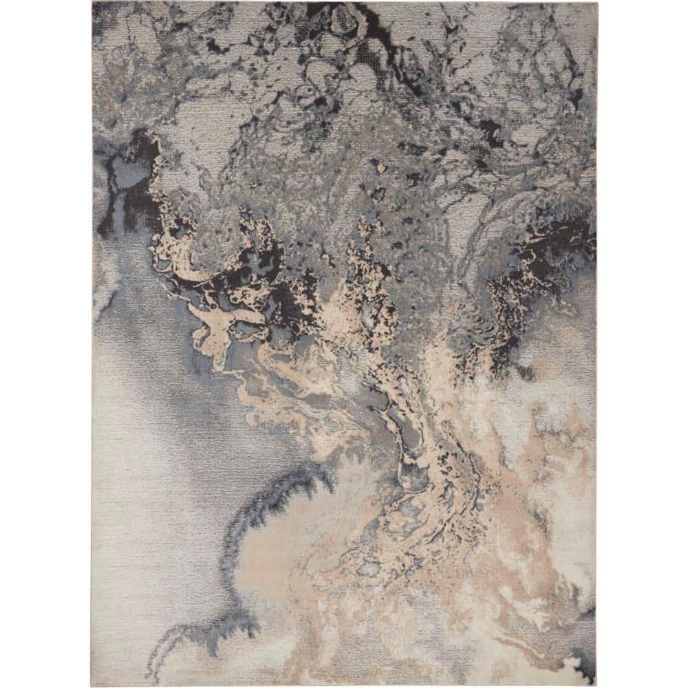 Extra Large Gray Abstract Synthetic Area Rug 9' x 12'
